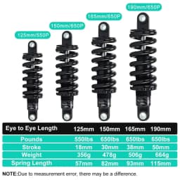 KS-260 Spring Shock Absorber Rear Shocks 125/150/165/190mm 350/550/650/850/1500LBS for Downhill CX MTB Electric Scooter Bicycle
