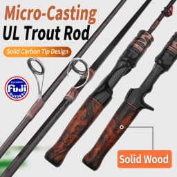 ROLLFISH Solid Wood Handle UL Trout Fishing Rod Carbon Fiber Spinning Casting Super Soft Fishing Rod 1.38-1.8m Fast Action