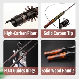 ROLLFISH Solid Wood Handle UL Trout Fishing Rod Carbon Fiber Spinning Casting Super Soft Fishing Rod 1.38-1.8m Fast Action