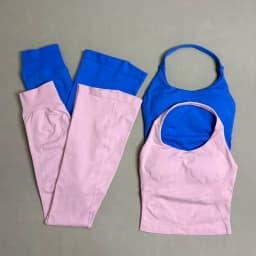 2Piece Gym Fitness Set Women Seamless Halter Tank Top and Hip Lifting Flared Yoga Pants Running Workout Sports Sets