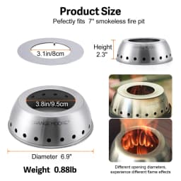 Goture Stainless Steel 7" Secondary Burn Smokeless Tabletop Fire Pit Cap Portable Camping Stove DIY Outdoor Cooking Accessory