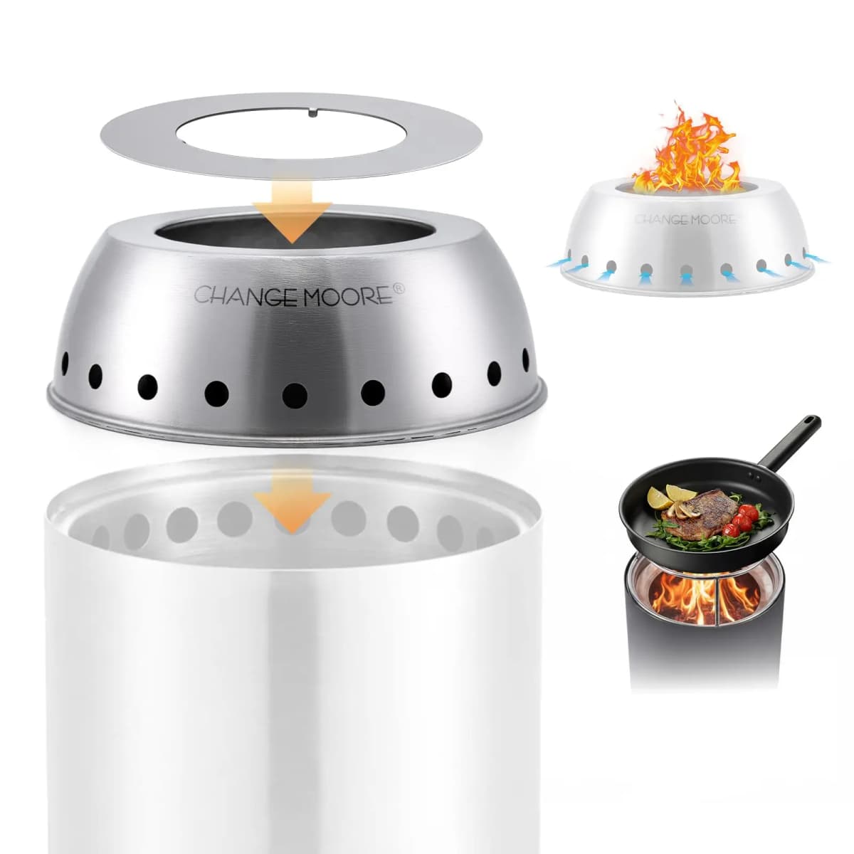 Goture Stainless Steel 7" Secondary Burn Smokeless Tabletop Fire Pit Cap Portable Camping Stove DIY Outdoor Cooking Accessory