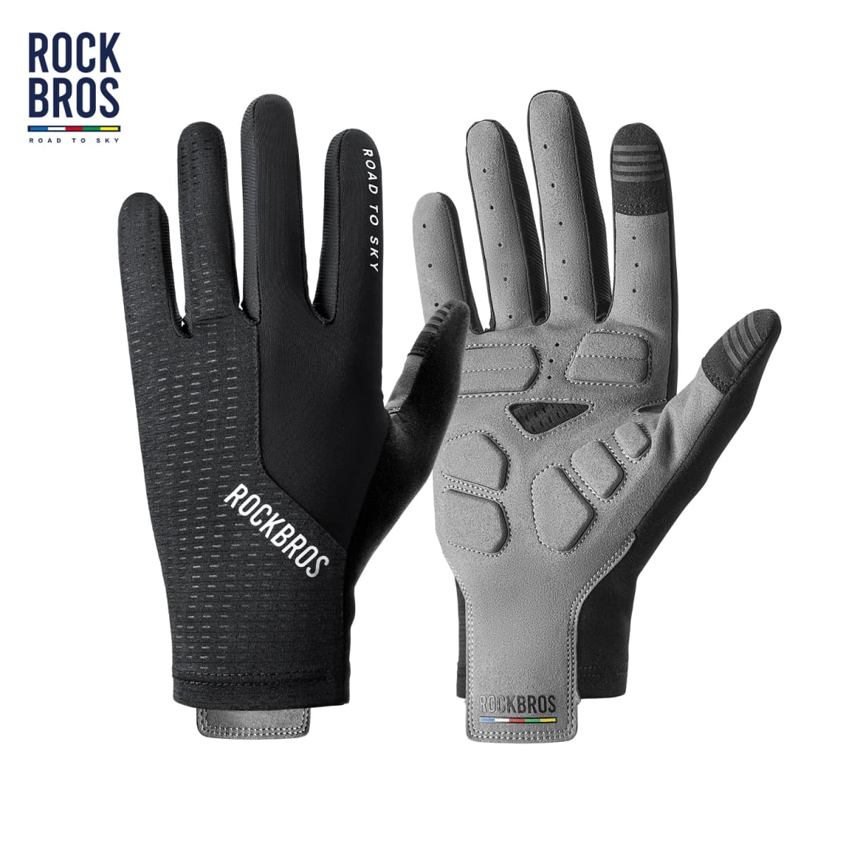 ROCKBROS ROAD TO SKY Cycling Gloves Full Finger Summer Breathable Bicycle Gloves Touch Screen Padded Sun protection Bike Gloves