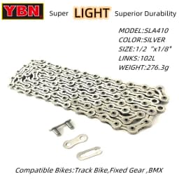 YBN BMX Single-speed Bicycle Chain SLA410 Full Hollow 102L Suitable for Single-speed Bicycles Like Fixed Gear Bikes Track Bikes