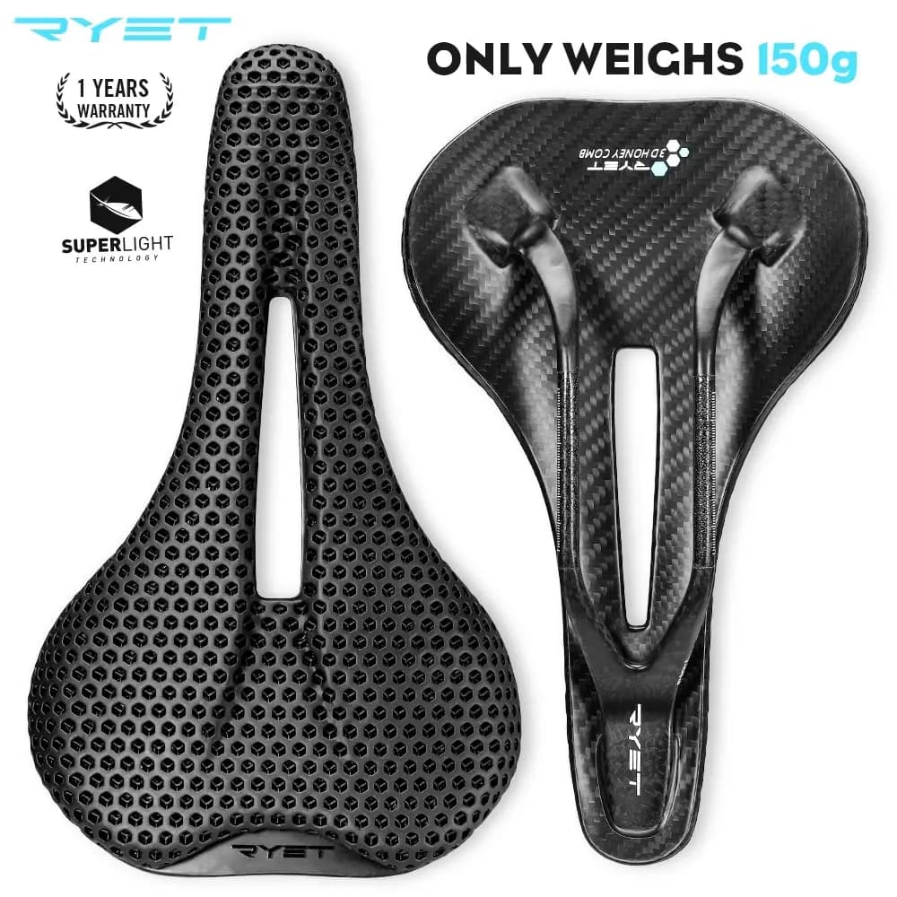 RYET 3D Printed Bike Saddle Bicycle Seat Cushion Ultralight Full Carbon Road MTB Mountain Bike Seating Cycling Accessories