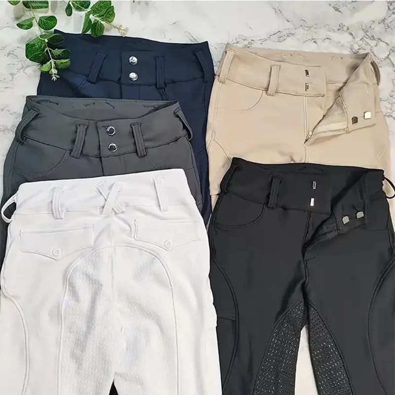 MXLLINA Button Zipper Horse Riding Pants Women Equestrian Leggings Breeches Competition Full Silicone Sports Tights Equipment