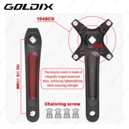 GOLDIX Square Hole Bicycle Crankset Aluminum Alloy MTB Crank 165/170/175mm Length Narrow Wide Teeth 104BCD 32/34/36/38/40/42T