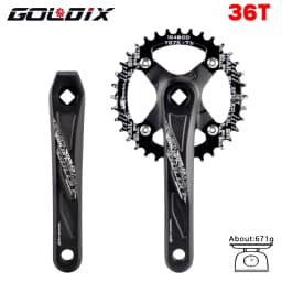 GOLDIX Square Hole Bicycle Crankset Aluminum Alloy MTB Crank 165/170/175mm Length Narrow Wide Teeth 104BCD 32/34/36/38/40/42T