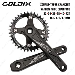 GOLDIX Square Hole Bicycle Crankset Aluminum Alloy MTB Crank 165/170/175mm Length Narrow Wide Teeth 104BCD 32/34/36/38/40/42T
