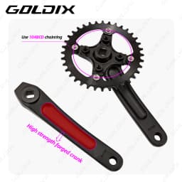 GOLDIX Square Hole Bicycle Crankset Aluminum Alloy MTB Crank 165/170/175mm Length Narrow Wide Teeth 104BCD 32/34/36/38/40/42T