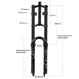 BOLANY Double Crown Bicycle Air Fork 27.5 29 inch MTB Air Suspension 9x100mm Quick Release Bike Fork for Mountain Bike