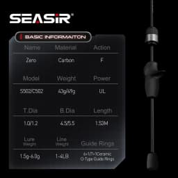 Seasir Zero 43g Fishing Rod BFS Ultralight Carbon Fiber 1.53M UL Lure Weight 1.5-6G 2 Sections Stream River Fishing Rods