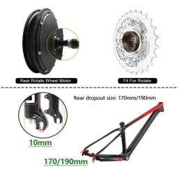 Snow Electric Bike Kit 48V 1000W Rear Brushless Gear Hub Motor Wheel 170MM 190MM Open Size 20“ 26“ Fat Tire for Snow EBike
