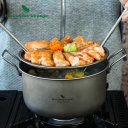 Boundless Voyage Camping Cooking Pot Multifunctional Titanium Steamer Soup Pot Frying Pan Set with Lid Outdoor Mess Kit Ti2057C