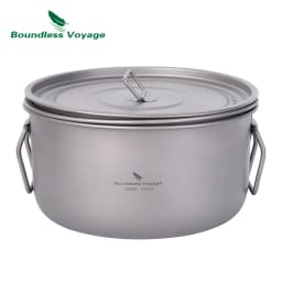 Boundless Voyage Camping Cooking Pot Multifunctional Titanium Steamer Soup Pot Frying Pan Set with Lid Outdoor Mess Kit Ti2057C