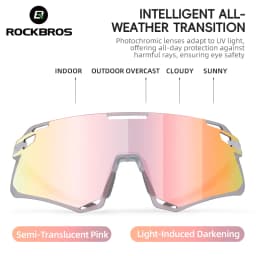 ROCKBROS Photochromic Cycling Glasses HD Curved Lens Ultra-Light Bicycle Glasses Outdoor Cycling Eyewear UV Protection Goggles