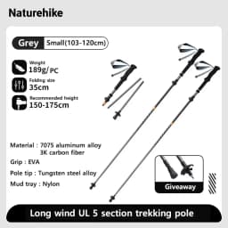 Naturehike Gale UL PRO Trekking Pole Carbon Fiber 7075 Aluminum Alloy Folding Stick Lightweight Outdoor Climbing Walking Sticks