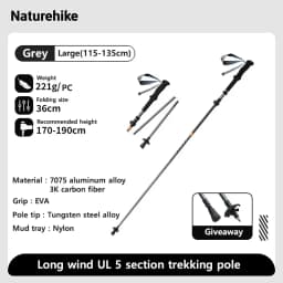Naturehike Gale UL PRO Trekking Pole Carbon Fiber 7075 Aluminum Alloy Folding Stick Lightweight Outdoor Climbing Walking Sticks