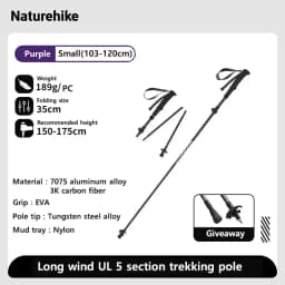 Naturehike Gale UL PRO Trekking Pole Carbon Fiber 7075 Aluminum Alloy Folding Stick Lightweight Outdoor Climbing Walking Sticks