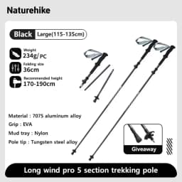 Naturehike Gale UL PRO Trekking Pole Carbon Fiber 7075 Aluminum Alloy Folding Stick Lightweight Outdoor Climbing Walking Sticks