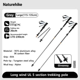 Naturehike Gale UL PRO Trekking Pole Carbon Fiber 7075 Aluminum Alloy Folding Stick Lightweight Outdoor Climbing Walking Sticks