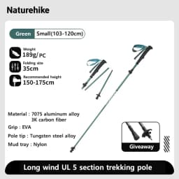 Naturehike Gale UL PRO Trekking Pole Carbon Fiber 7075 Aluminum Alloy Folding Stick Lightweight Outdoor Climbing Walking Sticks