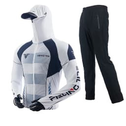 Men's High Quality Fishing Suit Summer Sun Protection Breathable Ice Silk Quick Dry Fishing Hoodie & Pants 2 Piece Set
