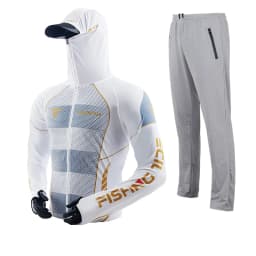 Men's High Quality Fishing Suit Summer Sun Protection Breathable Ice Silk Quick Dry Fishing Hoodie & Pants 2 Piece Set