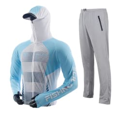 Men's High Quality Fishing Suit Summer Sun Protection Breathable Ice Silk Quick Dry Fishing Hoodie & Pants 2 Piece Set