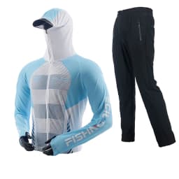 Men's High Quality Fishing Suit Summer Sun Protection Breathable Ice Silk Quick Dry Fishing Hoodie & Pants 2 Piece Set