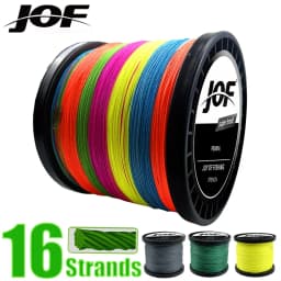 JOF 16 Strands Braided Fishing Line X16 Main Wire Abrasion Resistant Braid PE Lines Freshwater Saltwater Fishing Cord 10-90kg
