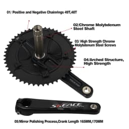 SKEACE Break The Wind Hollowtech Crankset, Fixie Crank, Fixed Gear Bike, Track Bicycle CNC Carbon Chainwheel, 49T, 165mm, 144BCD