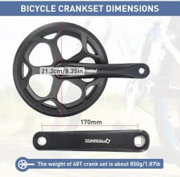 ZUKKA Prowheel Bike Crankset 48T/52T - 170mm Universal Square Crankset Set Double Chain Cover 170MM Crank Aluminium Alloy Arm