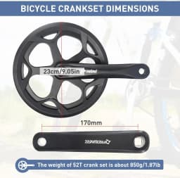 ZUKKA Prowheel Bike Crankset 48T/52T - 170mm Universal Square Crankset Set Double Chain Cover 170MM Crank Aluminium Alloy Arm