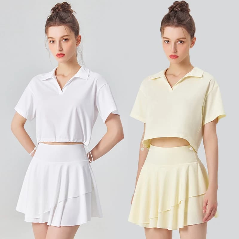Women Summer Short Sportswear Solid Color Two Pieces Fitness Yoga Set Breathable Quick Dry Tennis Wear Female Workout Clothes