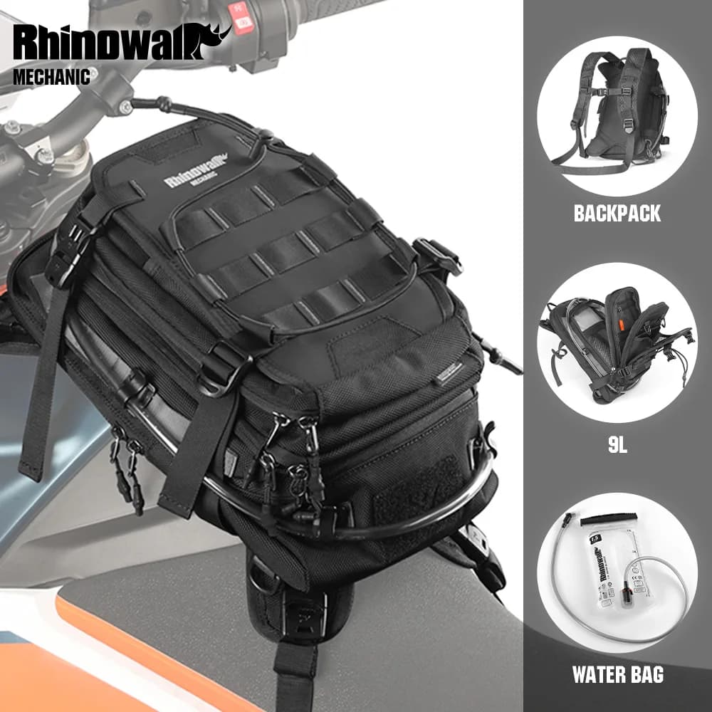 Rhinowalk Motorcycle Tank Bag 9L Waterproof With 1.5L Water Bag Motorcycle Backpack With Rain Cover Multi-function Laggage Bag