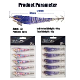 LEYDUN 5pcs Egi Squid Fishing Lures Luminous Horizontal Shrimp LEYDUN Octopus Squid Hook Shrimp Saltwater Baits Fishing Swimbait