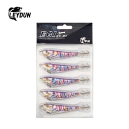 LEYDUN 5pcs Egi Squid Fishing Lures Luminous Horizontal Shrimp LEYDUN Octopus Squid Hook Shrimp Saltwater Baits Fishing Swimbait