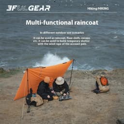 3F UL GEAR Ultralight Hiking Raincoat 3 in 1 Camping Rain Poncho Tarp Outdoor Awning Tent 15D Silicone Waterproof Rain Jacket