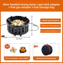 21000W Camping Stove 9 Core High-Power Strong Fire Tourist Gas Burner Portable Windproof Electronic Ignition Camping Equipment