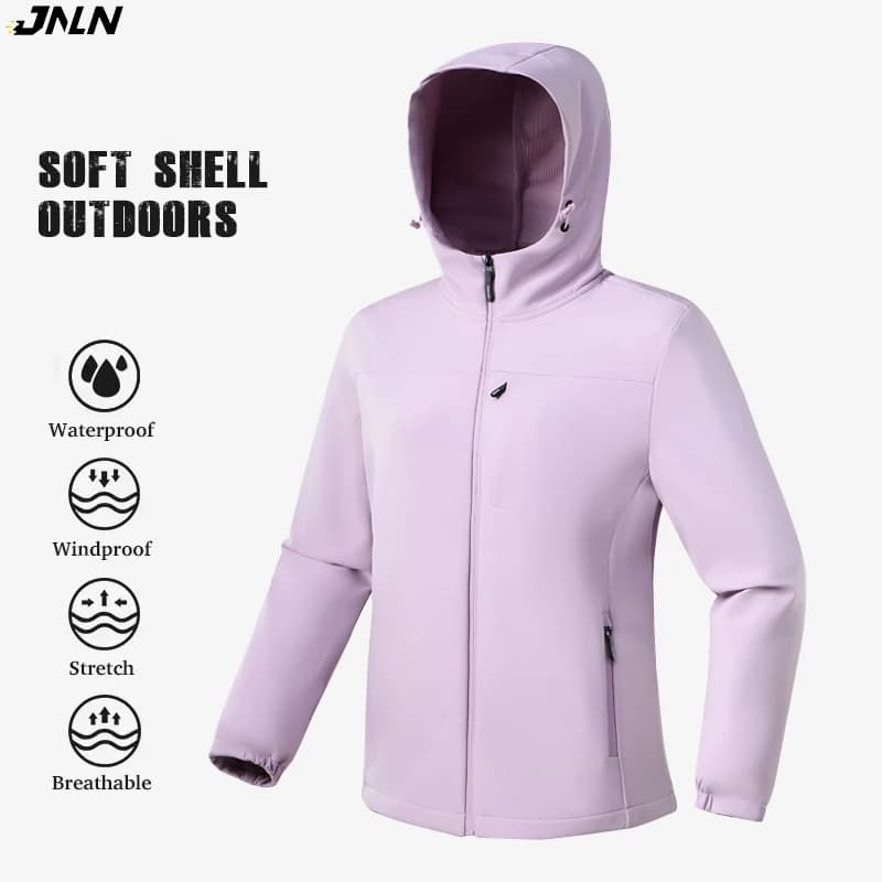 JNLN Waterproof Fleece Jacket Women Windproof Thermal Soft Shell Coat Outdoor Hiking Camping Climbing Trekking Windbreaker
