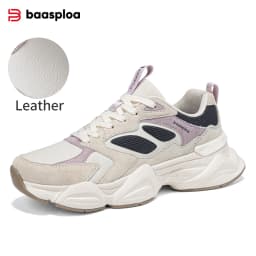 Baasploa Women Casual Sneakers Comfort Leather Walking Shoes for Women Solid Color Fashion Sport Shoes Non-Slip Height Increase