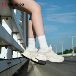Baasploa Women Casual Sneakers Comfort Leather Walking Shoes for Women Solid Color Fashion Sport Shoes Non-Slip Height Increase