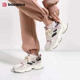 Baasploa Women Casual Sneakers Comfort Leather Walking Shoes for Women Solid Color Fashion Sport Shoes Non-Slip Height Increase