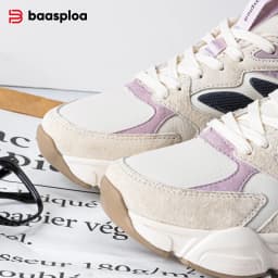 Baasploa Women Casual Sneakers Comfort Leather Walking Shoes for Women Solid Color Fashion Sport Shoes Non-Slip Height Increase