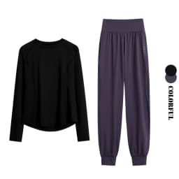 DRUR Women Loose Fit Running Set 2 Piece Sportswear Outfit Long Sleeve Gym Top Sweatpants Suit Autumn Winter New Athletic Wear