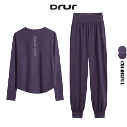 DRUR Women Loose Fit Running Set 2 Piece Sportswear Outfit Long Sleeve Gym Top Sweatpants Suit Autumn Winter New Athletic Wear