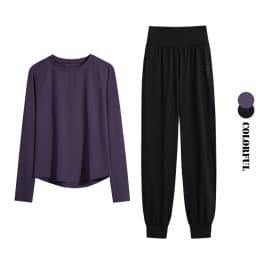 DRUR Women Loose Fit Running Set 2 Piece Sportswear Outfit Long Sleeve Gym Top Sweatpants Suit Autumn Winter New Athletic Wear