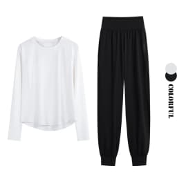 DRUR Women Loose Fit Running Set 2 Piece Sportswear Outfit Long Sleeve Gym Top Sweatpants Suit Autumn Winter New Athletic Wear