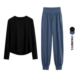 DRUR Women Loose Fit Running Set 2 Piece Sportswear Outfit Long Sleeve Gym Top Sweatpants Suit Autumn Winter New Athletic Wear